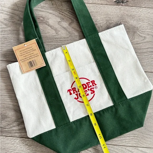 NWT Trader Joe’s Mini Canvas Tote Bag Brand New Dark Green w Red Logo - Picture 3 of 8